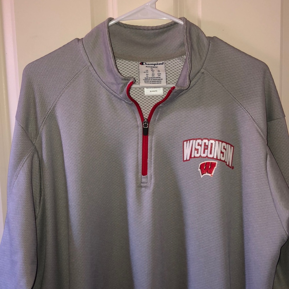 Light Gray Champion Wisconsin quarter zip pullover